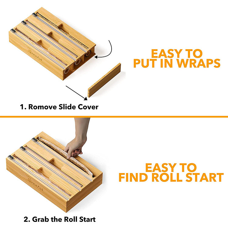 Multifunctional Rectangle Bamboo Plastic Wrap Dispenser Wall Mount for Your Kitchen