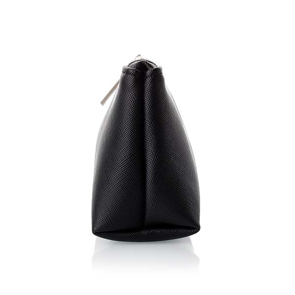 Black ODM Leather Travel Makeup Bag Metal Zipper Head