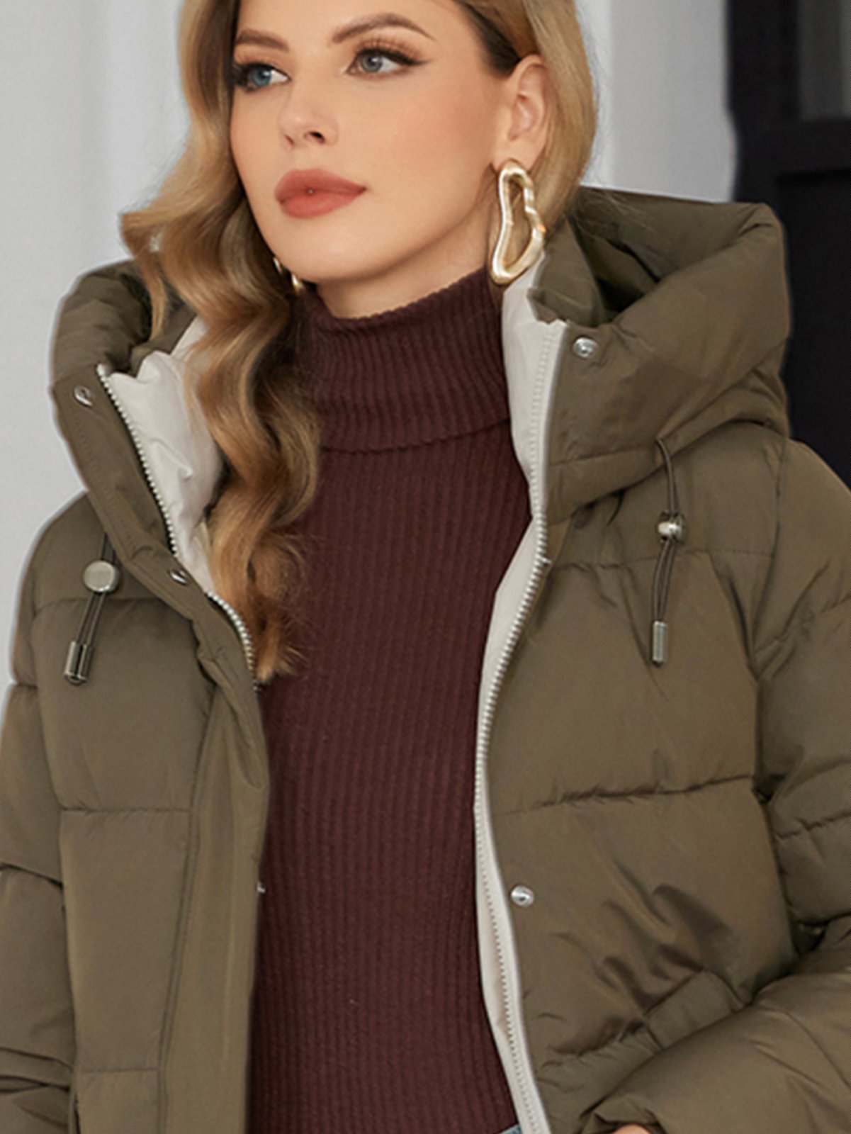 Classic Contrast Color Medium Length Thickened Down / Cotton Jacket, lower knees length, water proof, windproof,