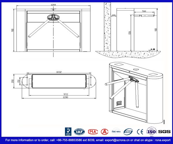 304 Stainless Steel Tripod Turnstile Gate with 60 degree anti-reverse function