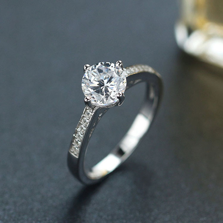 Women Fine Sterling Silver with Hearts Arrows CZ Diamonds Wedding Ring(RE662)