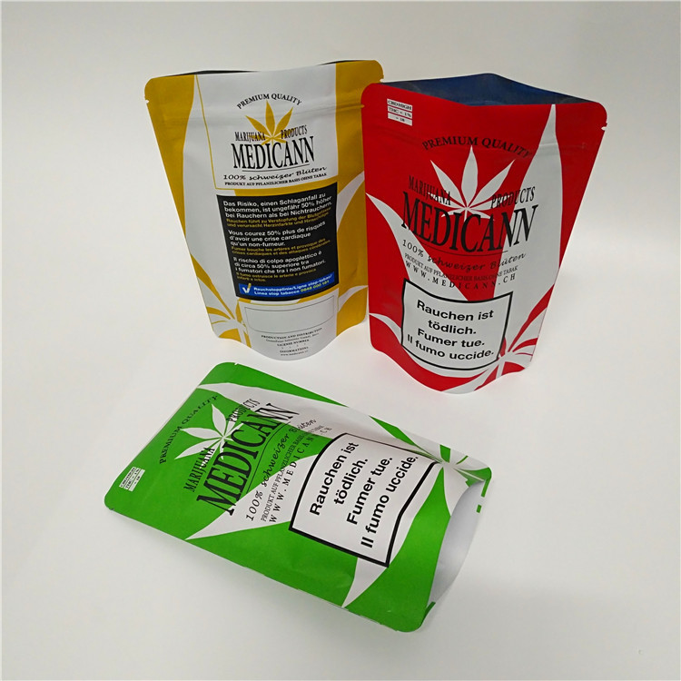 CBD Flower Herbs Three Side Seal Pouch Customized Printed Laminated