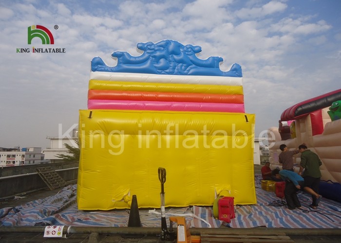 Outdoor 8m * 6m Double Lanes Dinosaur Blow Up Dry Slide By Plato 0.55mm PVC Tarpaulin
