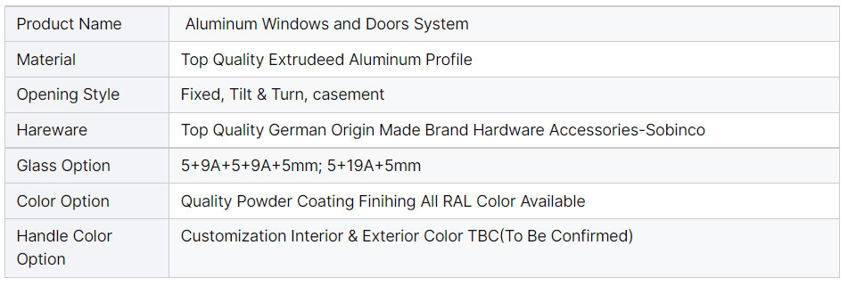 Customizated Double Glazed Tempered Glass Aluminum casement Windows