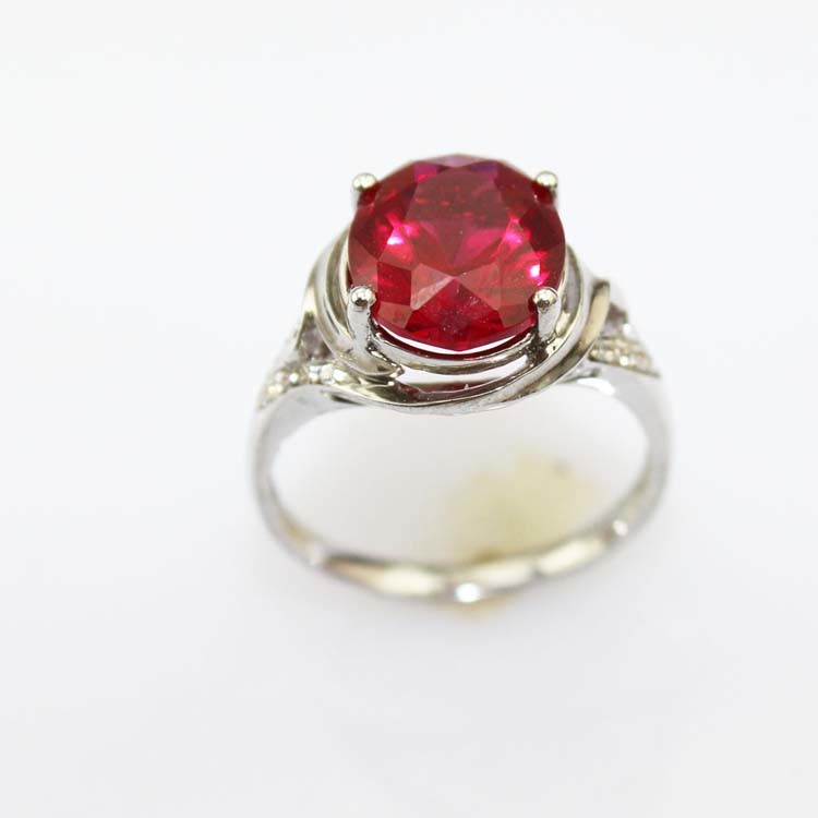 White Gold Plated 925 Silver with 9x11m Oval Pink Cubic Zircon Ring(R177)