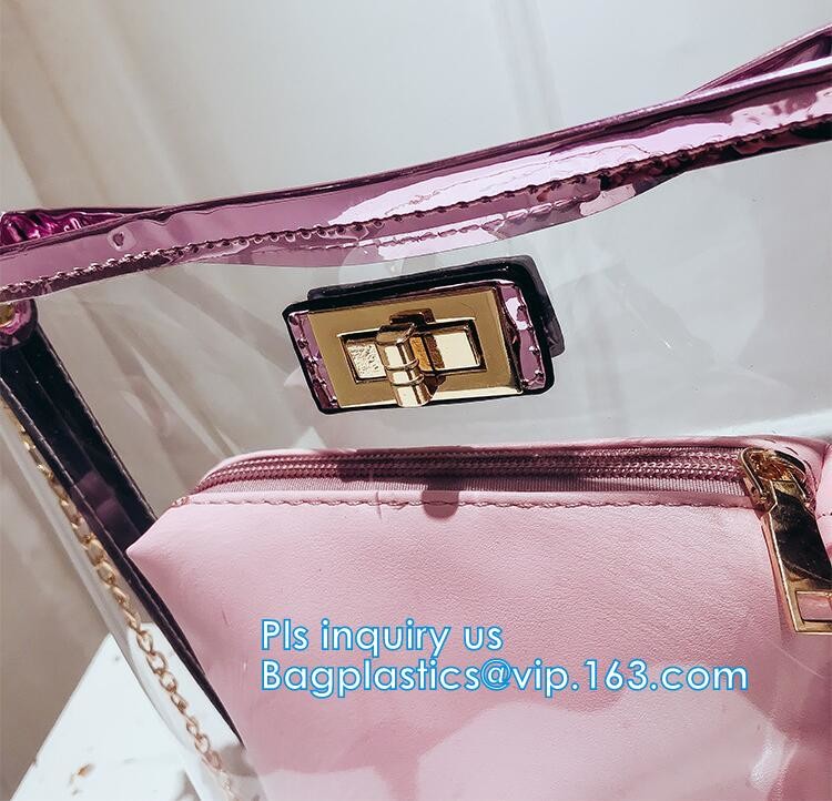 Transparent conference eco shopping bag, shopping pvc bag with custom print, shopping square bottom portable clear PVC p