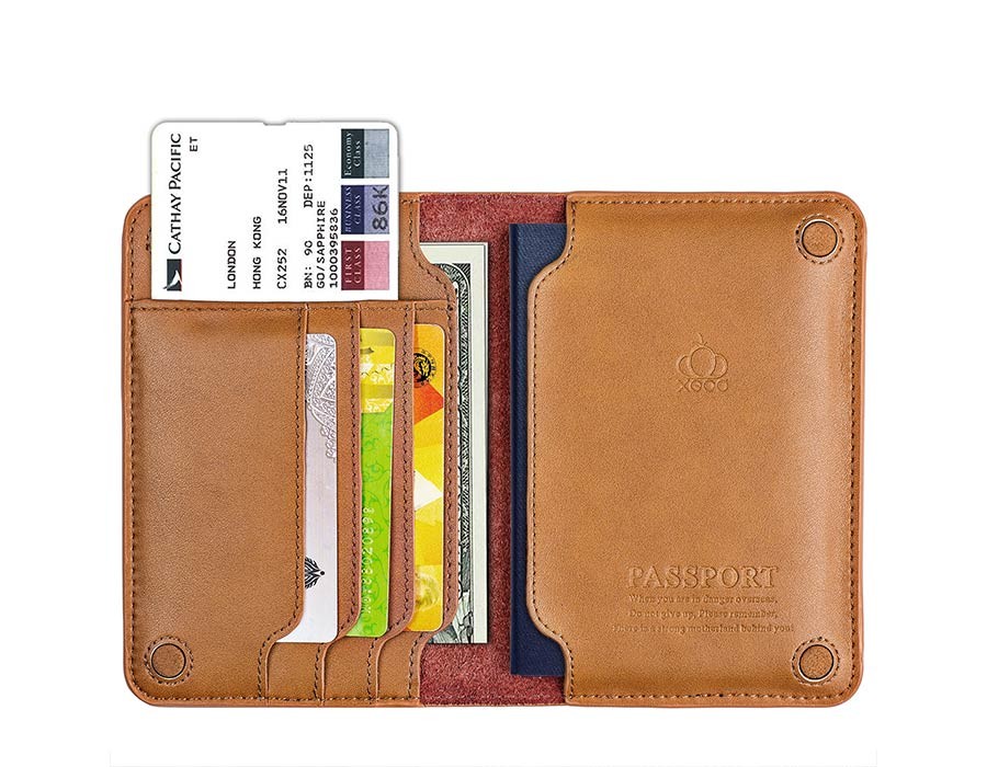 Leather passport bag ticket holder travel document storage multi-function card package