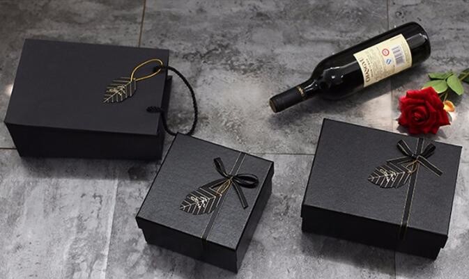custom luxury matte black flip top box cardboard paper gift box with ribbon blister for red wine packaging box bagease