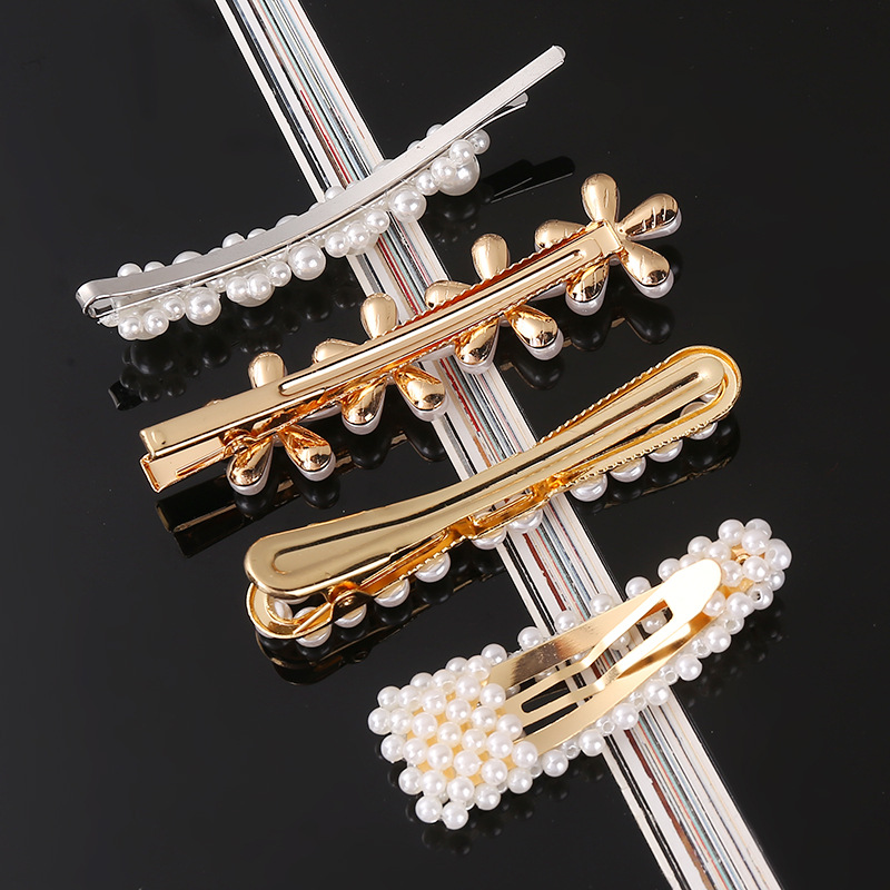 Handmade Pearls Decorative Hair Clips Pin For Makeup Geometric Flower Barrettes Headwear