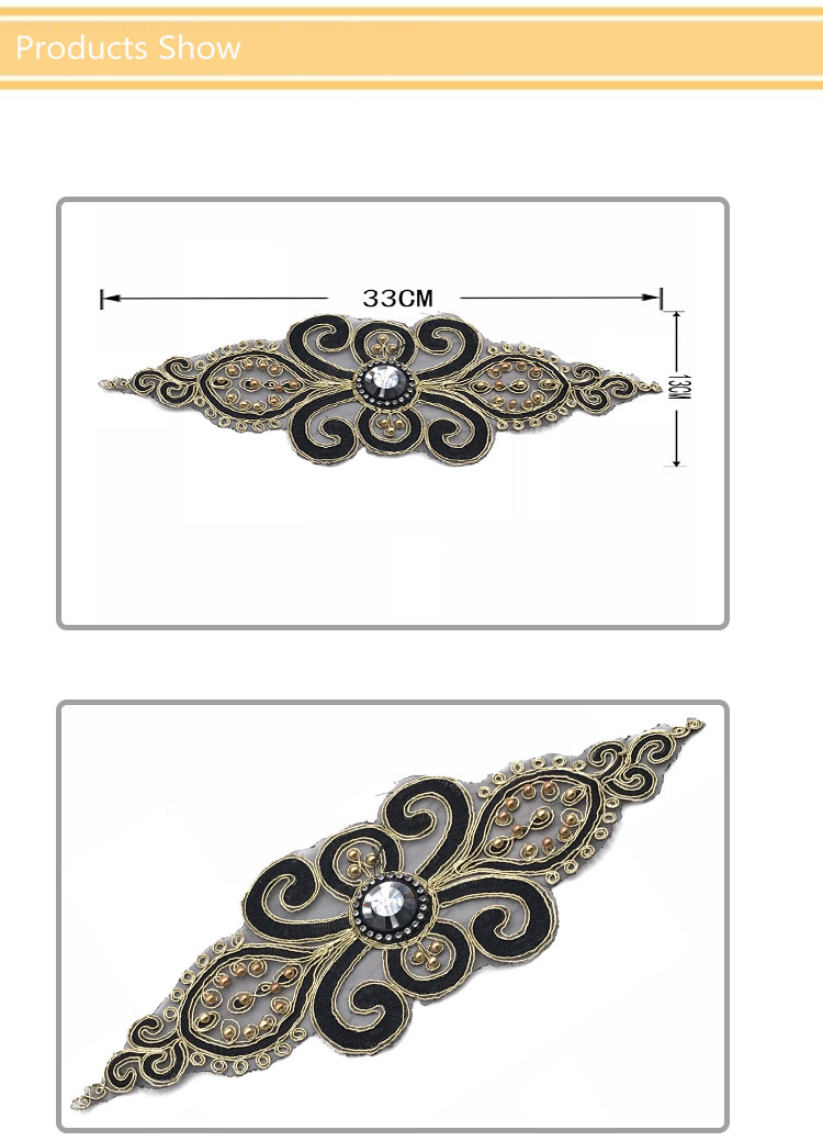 Vintage Black Embroidered Rhinestone Bead Patch,DIY Embroidery Patch with Beads#L10042