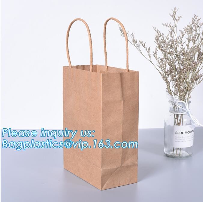 Custom Printed Accept Wholesale Stock White Brown Kraft Paper Shopping Bag With Handle No Minimum, carrier handle bags