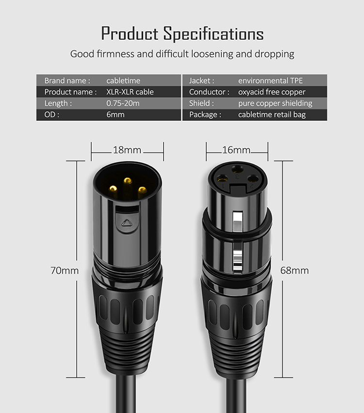 OEM Hifi Microfono Microphone 3 PIN Connector XLR Audio Jack Male To XLR Female DMX Cable