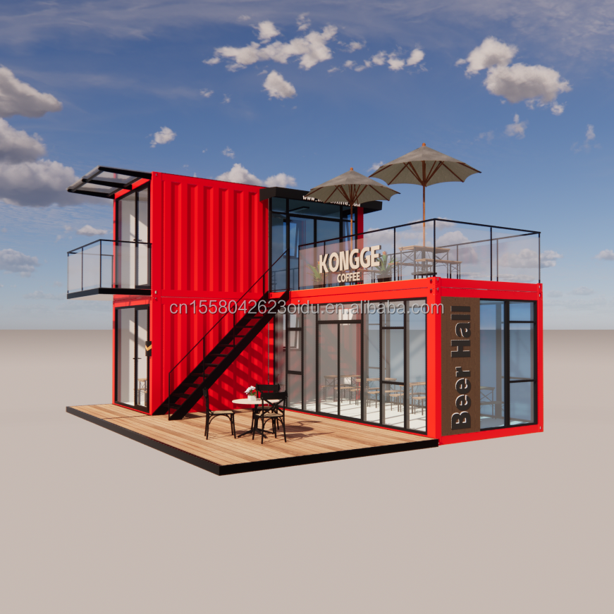 Pingui Customized 20ft/40ft Galvanized Steel Square Tubes Shipping Container Coffee Portable Container Restaurant for Shop
