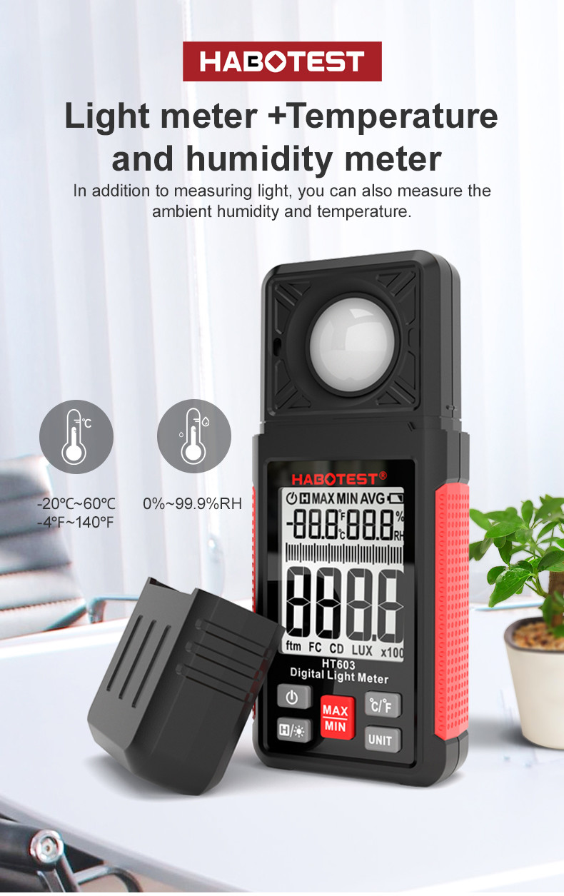 HT603 200,000 Lux Auto Digital Lux Meter Light Meter Digital Illuminance Meter