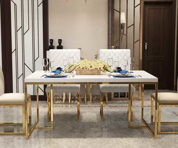 Rectangular Shape Dining Room Table And Chair Set Tempered Glass Beauty Type