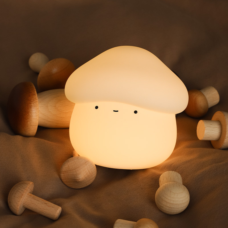 Mushroom Night Light For Kids Squishy Silicone Night Light 7 Soft ColorsTap Control Rechargeable Sleep Timer Beside Lamp