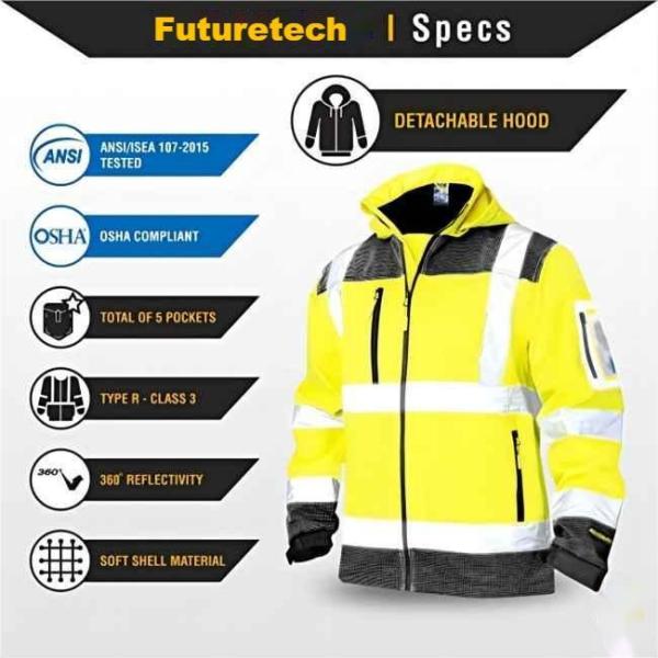 Waterproof Thermal Safety Reflective Jacket with Detachable Hood for High Visibility Workwear