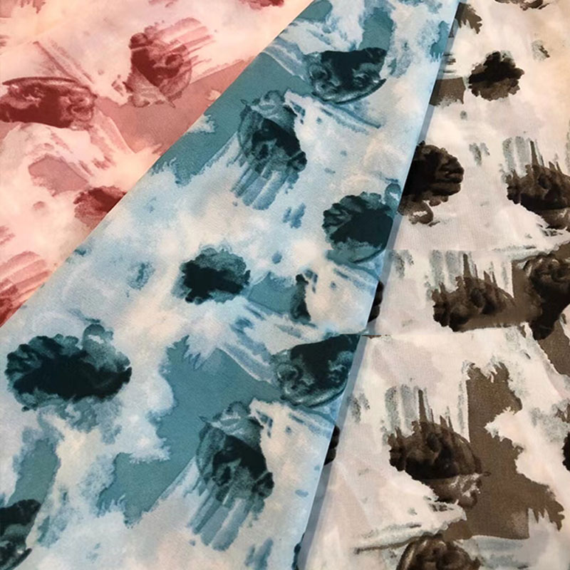 50gsm-100gsm Tie Dye Printed Fabric Polyester Spandex Chiffon Fabric