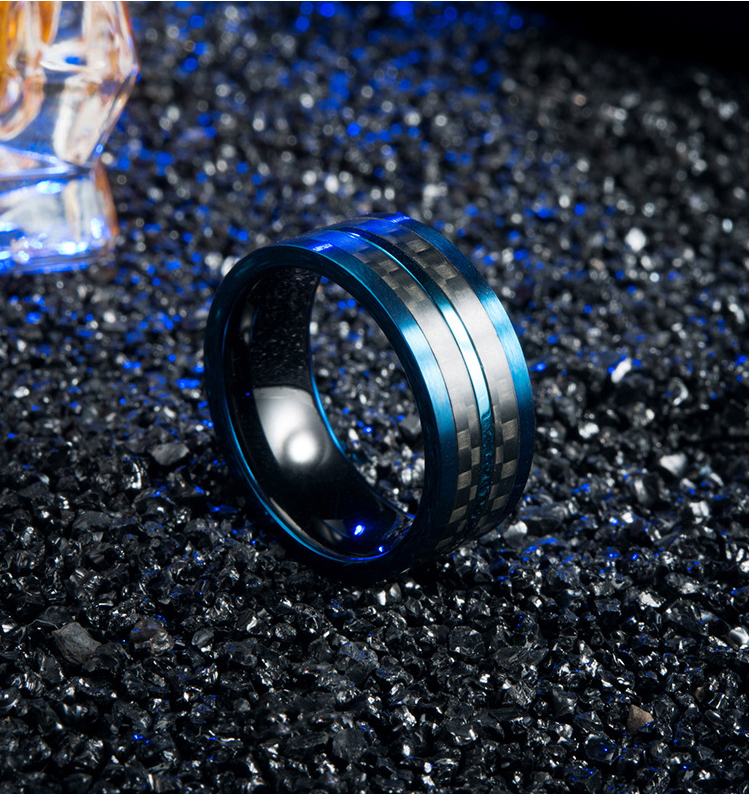 High Polished Stainless Steel Love Wedding Band Blue Plated Dome Groove Couples Engagement Rings