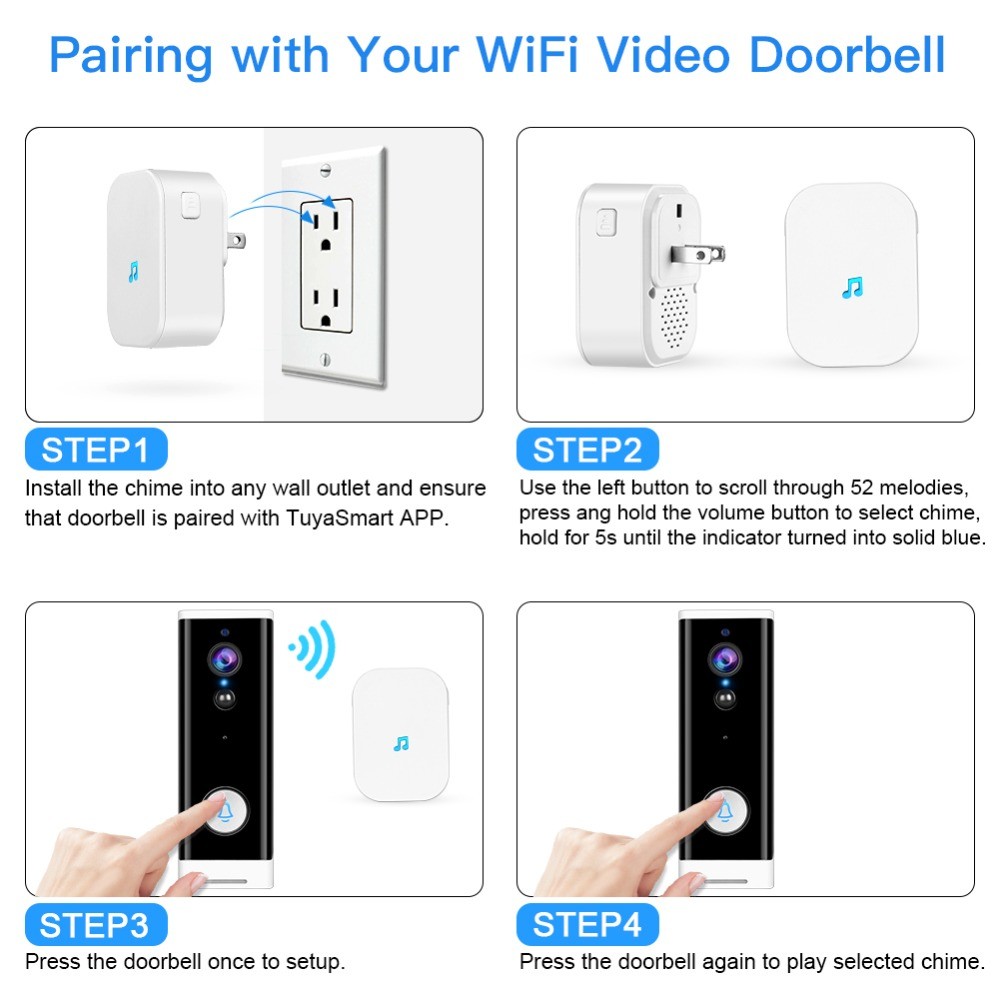 Motion Detection WIFI Video Doorbells Real Time Waterproof For Home