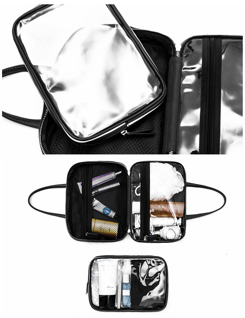 Custom Wholesale Black White Stripe Makeup Cosmetic Bag With Zipper