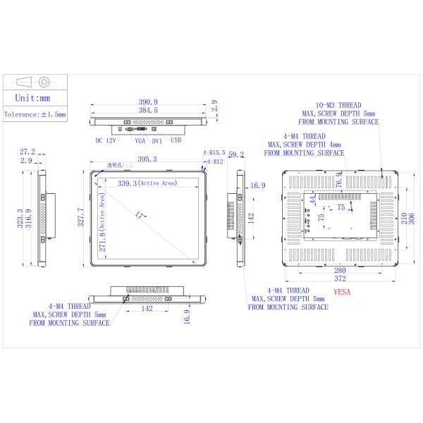 PCAP 17 Inch Touch Monitor 1280x1024 High Resolution For Kiosks