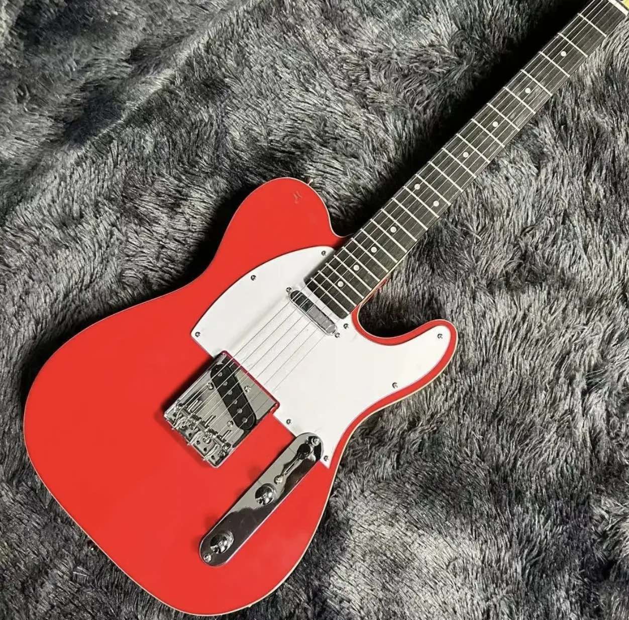 Custom Tele Electric Guitar, Mahogany Body, Red Color, Double Binding, Rosewood Fretboard, 6 Strings, 22 Frets, Dropship
