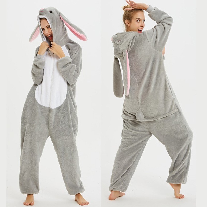 Unisex Flannel Romper Animal One Piece Pajamas With Hood And Button