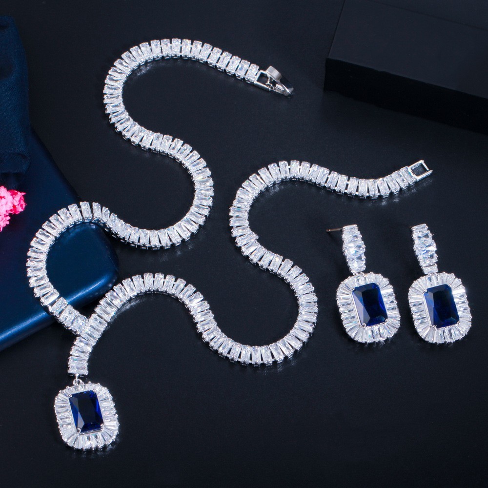 Hot Selling Luxury Leaf Engagement CZ Earring Necklace Bracele Bridal Jewelry Bracele Jewelry Set For Women Accessories