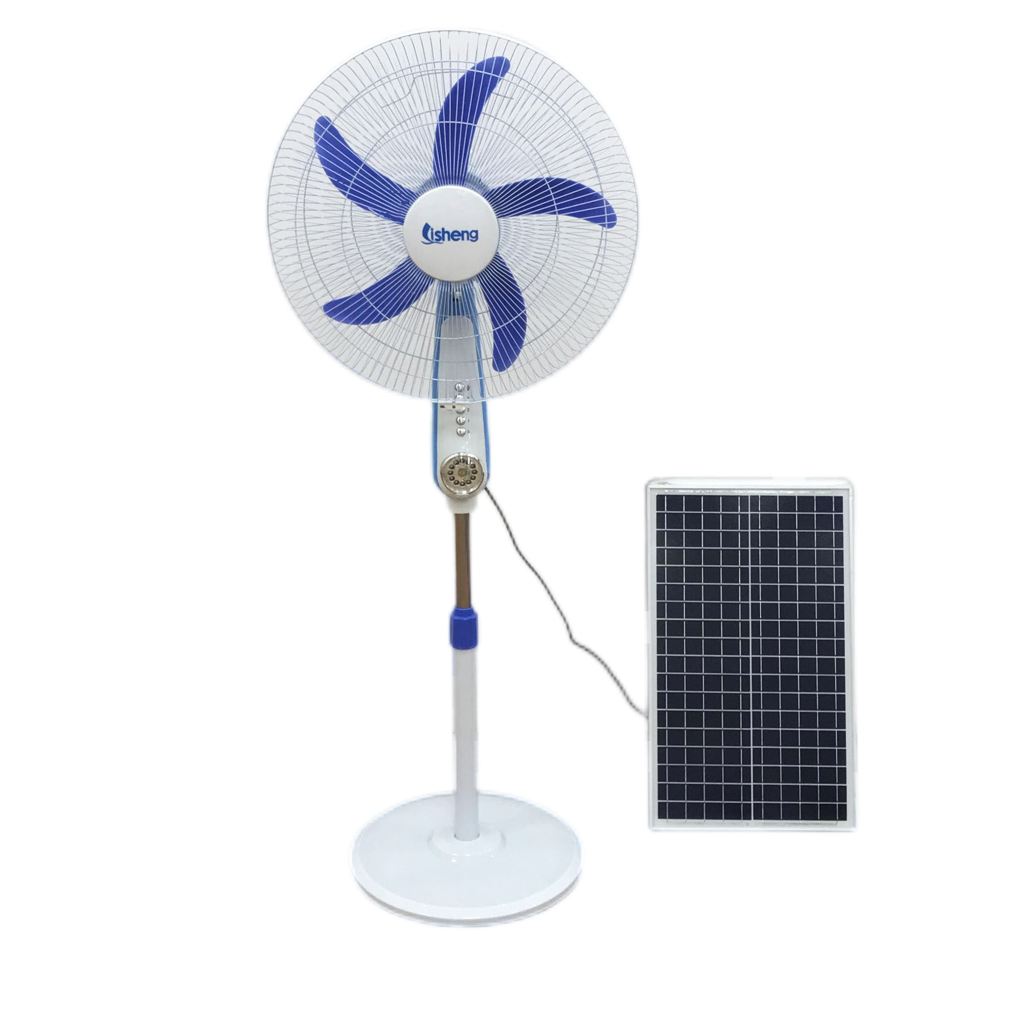 Plastic AC / DC 12V Brush Motor Solar Floor Fan 16 Inch With Led Lights And Solar Panels