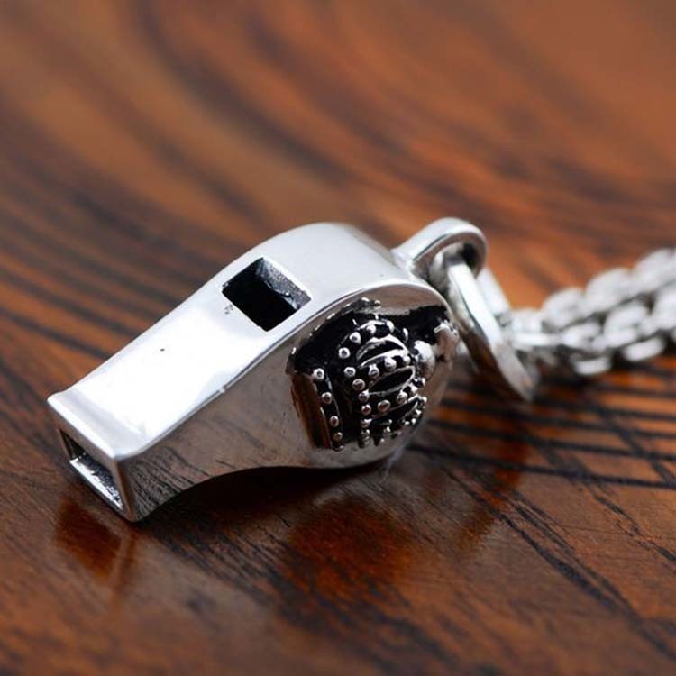 Sterling Silver Pendant Necklace Whistle Charm with Wheat Chain for Women and Men(N029103W)