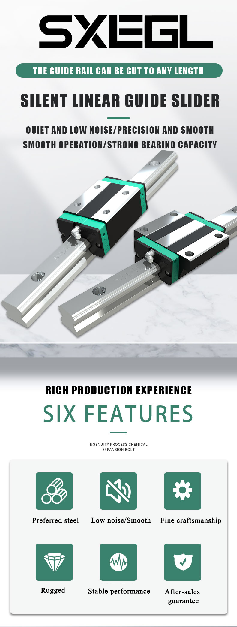 High Precision Linear Guide Rail Self Aligning Roller Linear Guide 15mm - 63mm Width