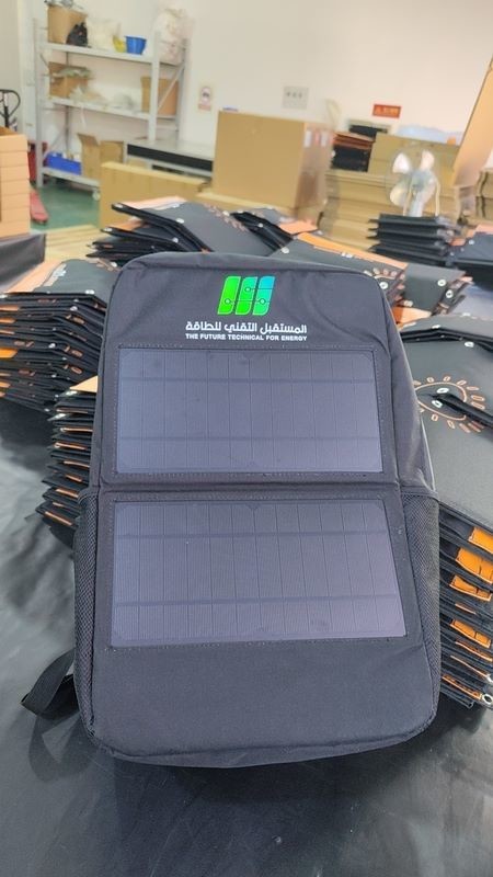 Waterproof Nylon Lining 60L Solar Panel Backpacks With Dual USB Water Resistant Zipper