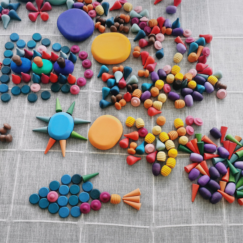 Cones 4cm Wooden Rainbow Stacker Wooden Mushroom Puzzle