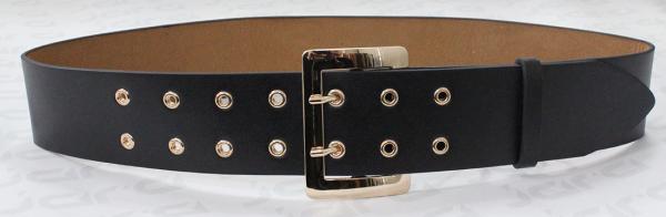Quality Gold Eyelets Wide Ladies Leather Belts With Double Pins Buckle / Pointed Belt Tip for sale