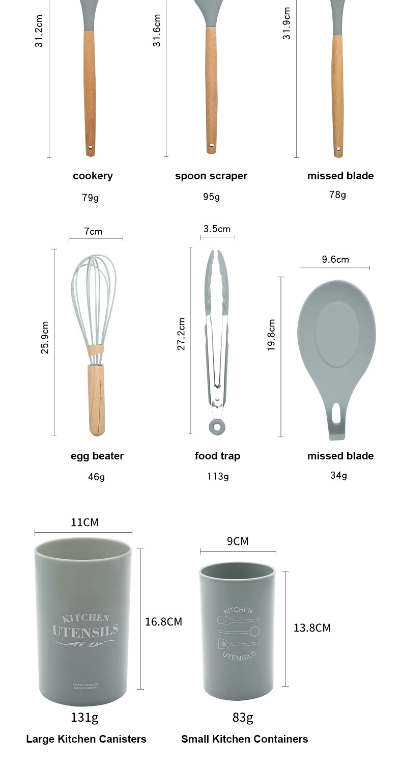 Hygiene Colorful 8 Piece Silicone Stainless Steel Kitchen Utensils For Cooking