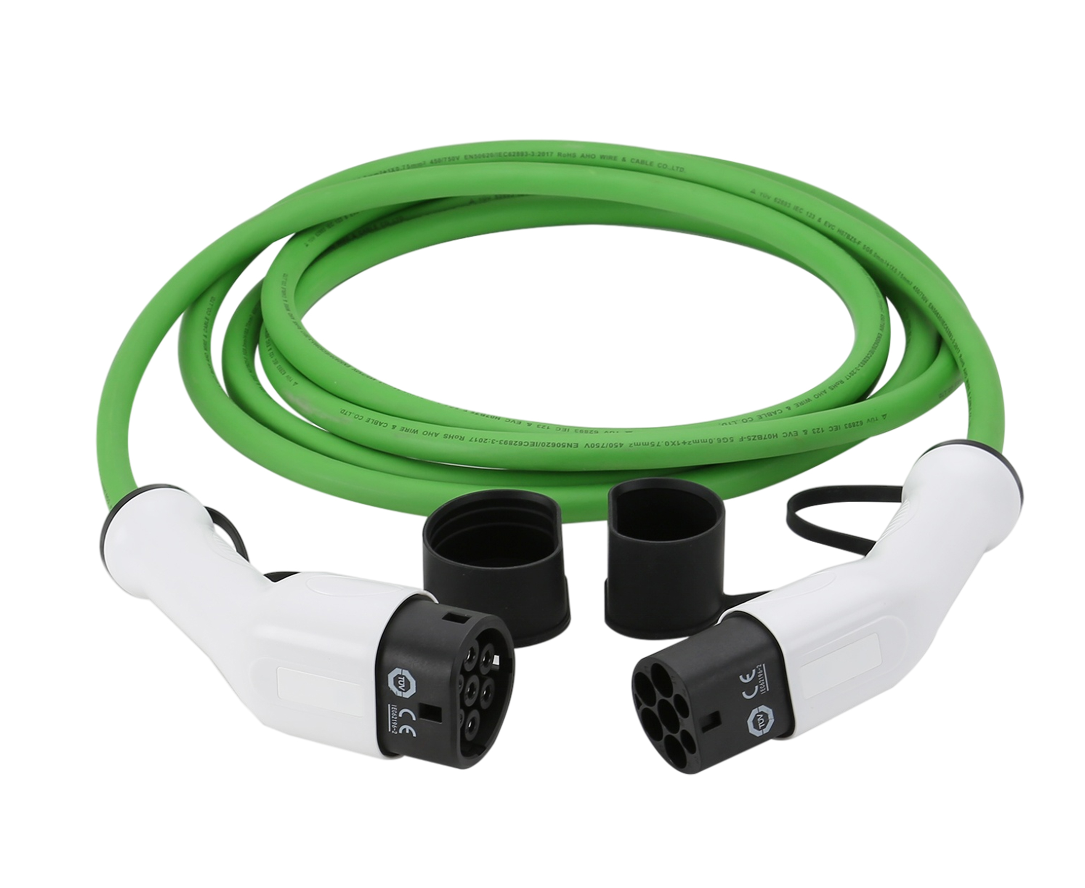 Three Phase Type 2 EV Cable Coiled Spring EV Car Charging Cable 16A 32A 22KW