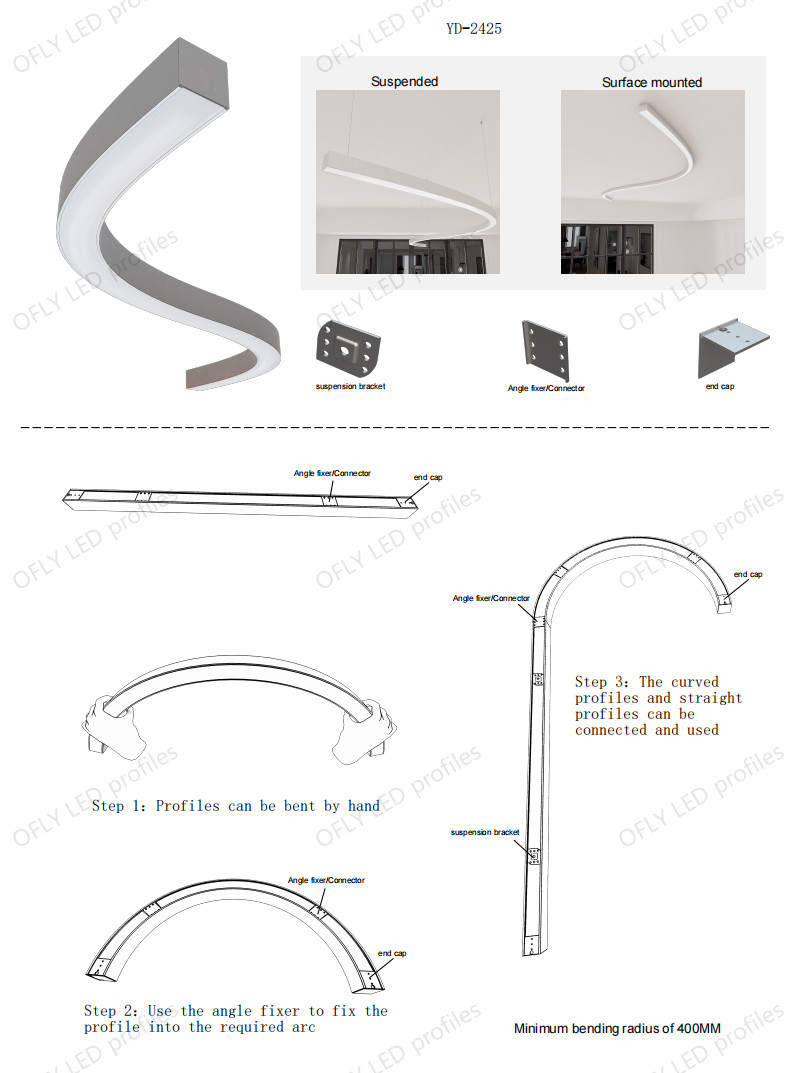 YD-2425 35x35mm Bendable LED Profile Can Bend By Hand