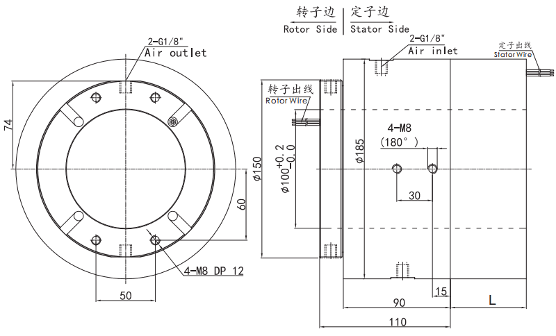 100mm Industrial Pneumatic Electrical Rotary Union Joint Connector