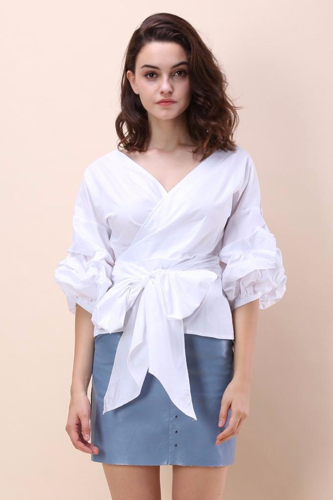 Fall Clothing Blouse Ladies Gingham Tops Women Wrap Top
