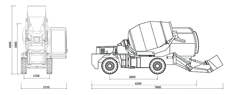 Self Loading 2.6 CBM Concrete Mixing Equipment Articulated Structure