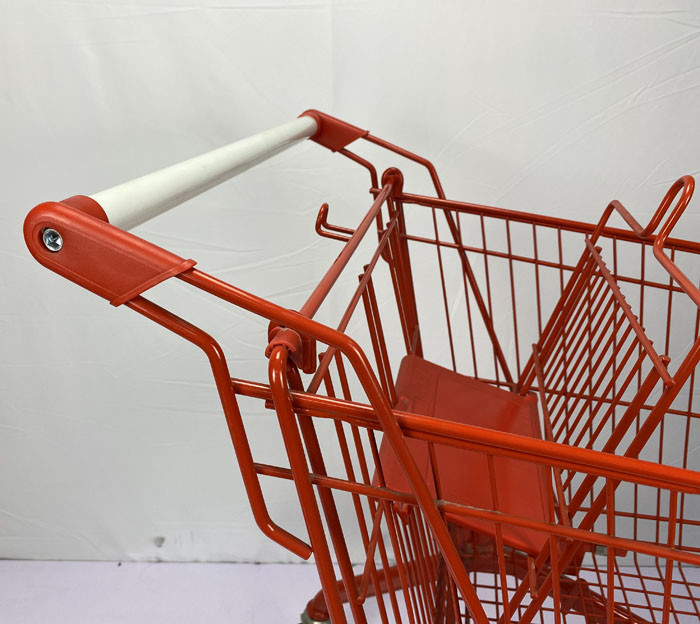Red Spray 180L European Metal Shopping Trolley Cart With White Handle TPR Wheels