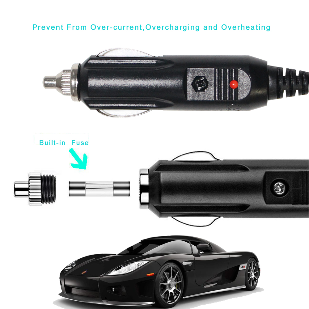 Car Cigarette Lighter Male To Male 10A Fuse Solar Power Cable 12-24volt
