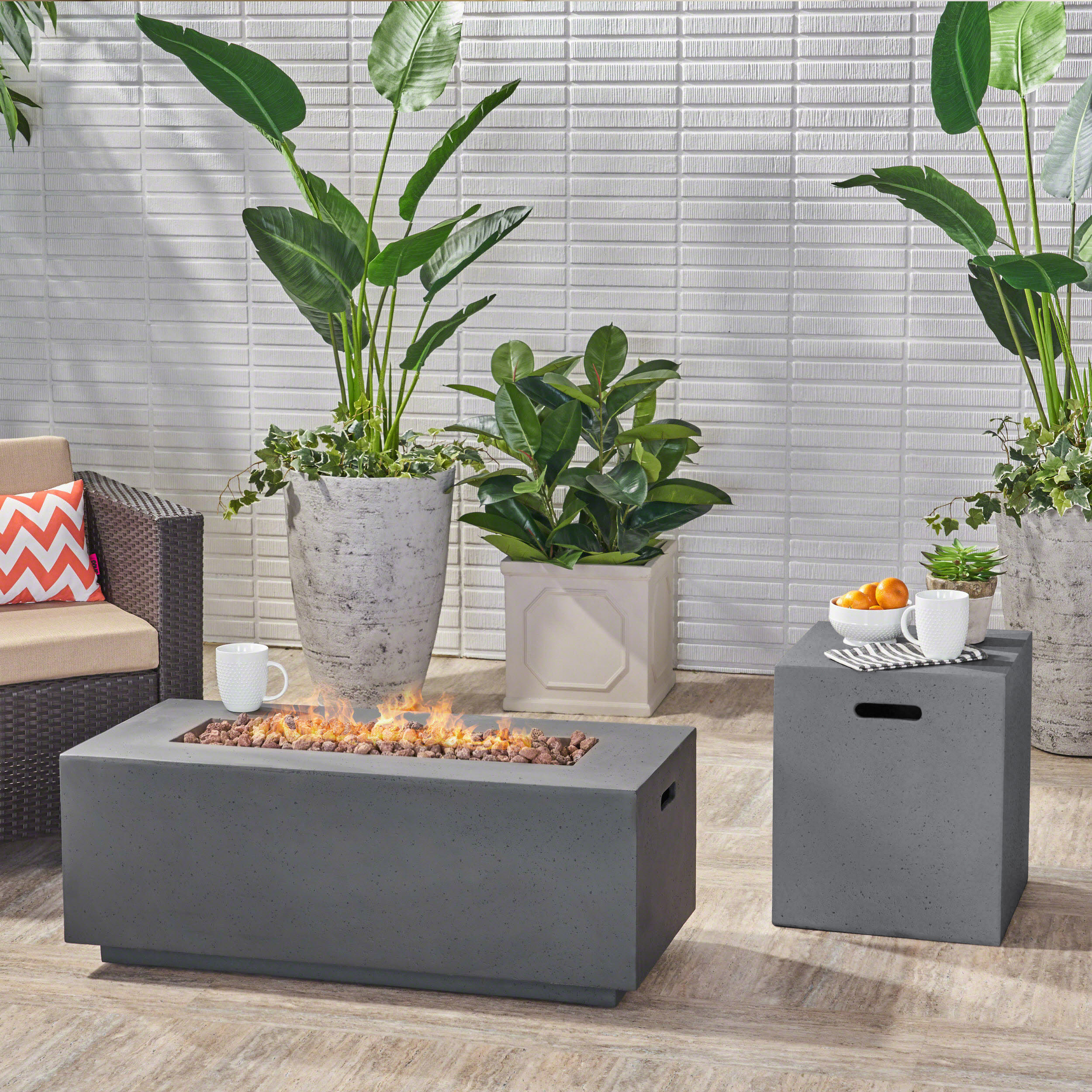 Concrete Burning Outdoor Gas Firepit Patio Furniture 40" Rectangular