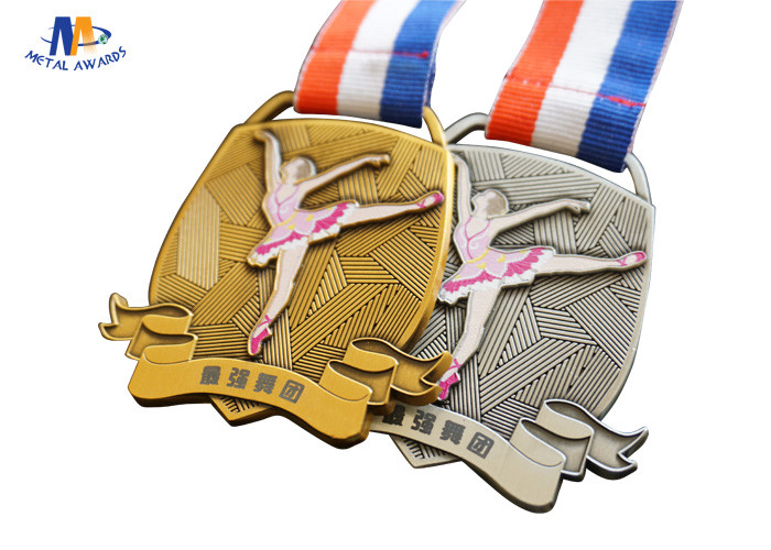 Zinc Alloy Metal Awards Dancing Stock Medals Antique Gold Plating Soft Enamel