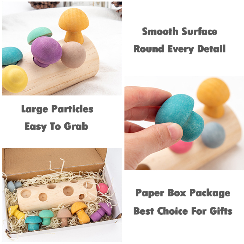 Mushroom Picking Game Rainbow Block Toy Montessori Educational Wooden Baby Toys