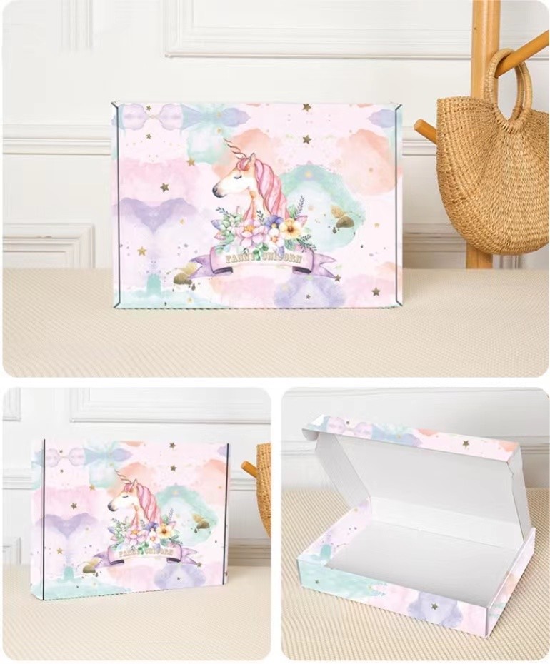 OEM ODM Unicorn Print Corrugated Paper Carton Recycled Colorful Jewelry Box