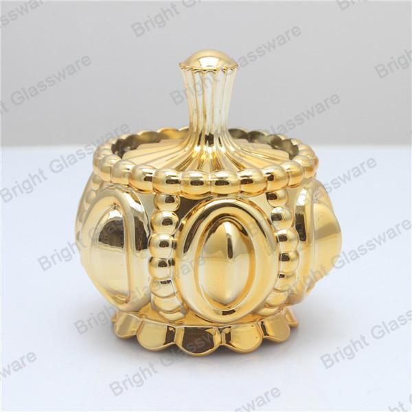 luxury mini electroplate gold glass candle jar, gold glass container with gold lid