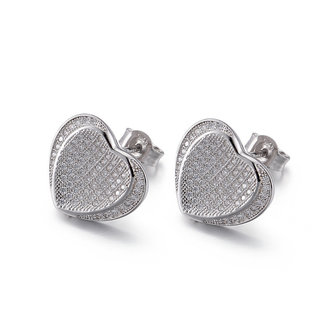 OEM Double Heart Stud Earrings 2.91g 6mm Cubic Zirconia Stud Earrings