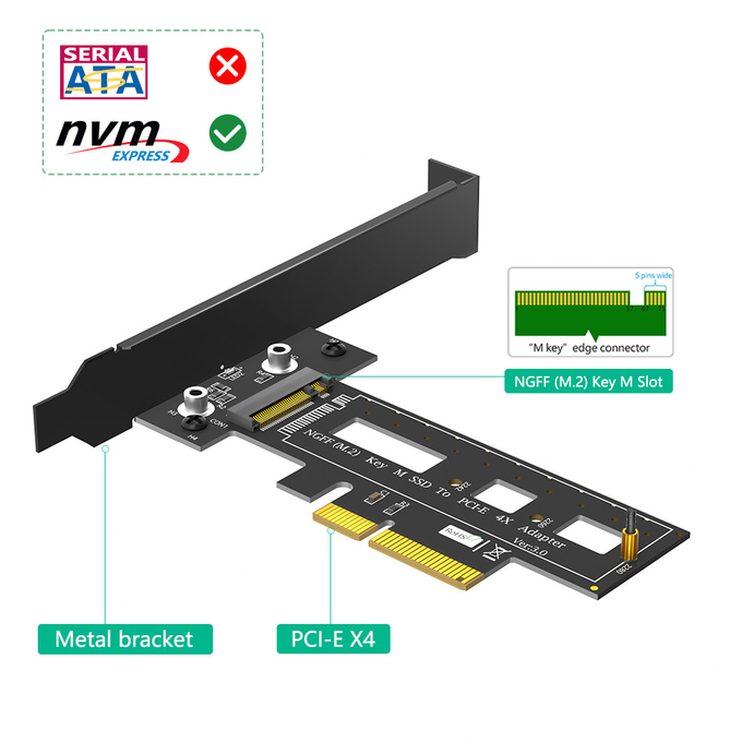 M.2 NGFF PCI-e SSD to PCI Express 3.0 x4 Host Adapter Card - Support M.2 PCIe (NVMe or AHCI) Type 2242 2260 2280